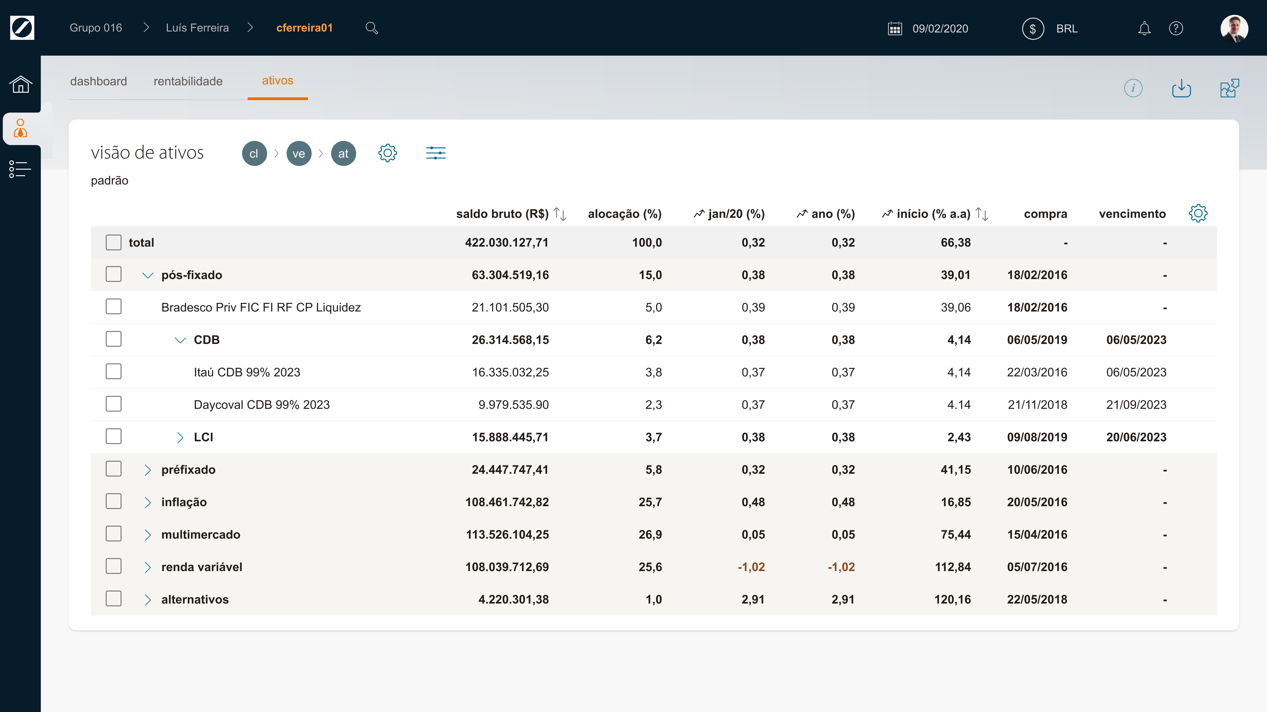 Versão final de tela de ativos (trabalho de UX/UI)