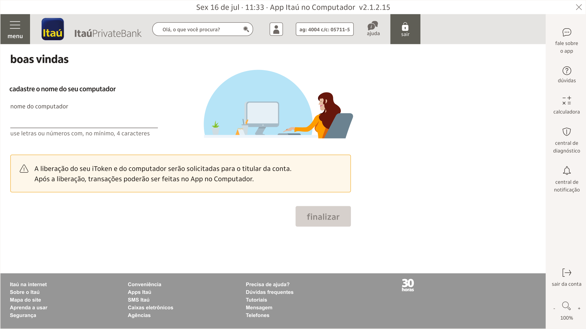tela para primeiro acesso de assessor (usando app no computador)
